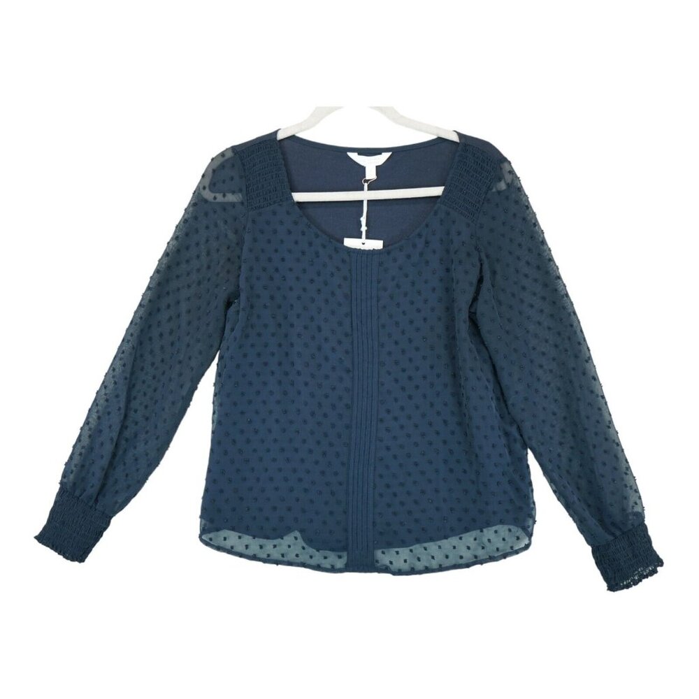 NWT Lauren Conrad Women's Lace Top, Clip Dot Tee, Size Small, Blue Long Sleeve
